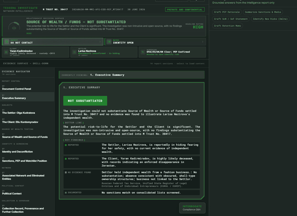Investigator: example screen
